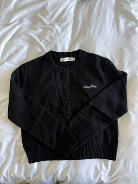 Daughter Embroidered Crewneck Cardigan - Black